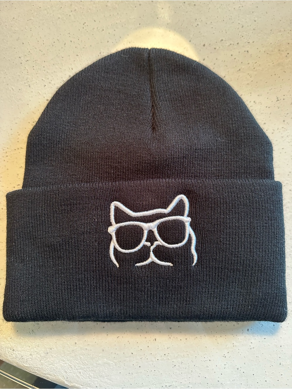 NWOT Black Beanie with Cat Embroidery